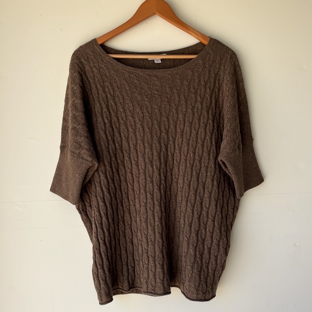 Garnet Hill 100% Cashmere Cable Knit Brown Sweater Size L - Picture 2 of 12
